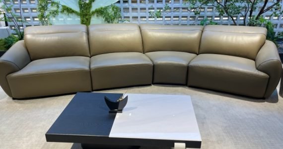 curved beige leather sectional sofa large