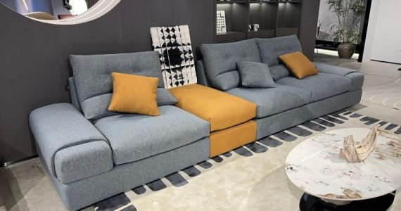 Multi-Functional Modular Fabric Sofa with Integrated Side Table | Project Ready